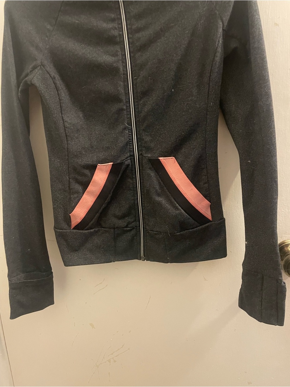 Prana Women's Gray Zip-Up Jacket with Pink & Black Accents on Pockets - Picture 3 of 10